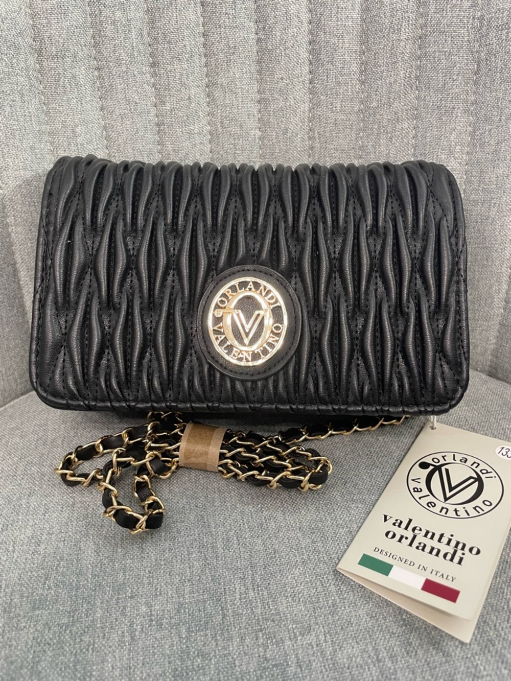 Valentino Orlandi Black Crossbody Bag with Gold Chain